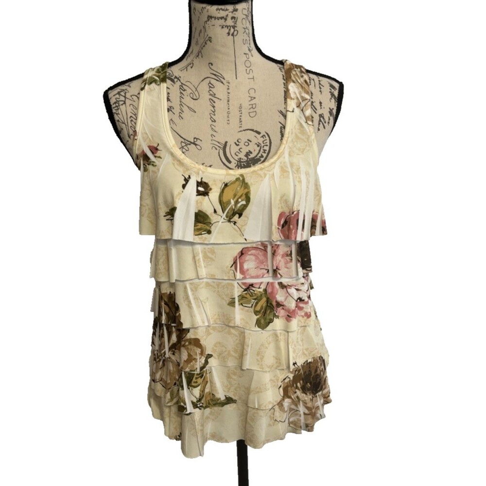 Forever 21 Floral Ruffle Tank Top Medium Racerback Boho Feminine Summer Stretchy